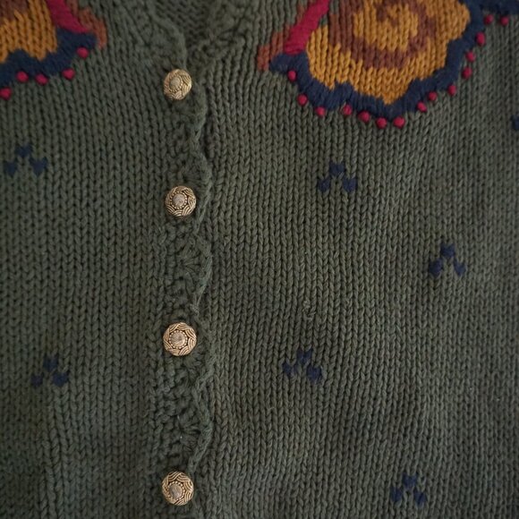 Vintage Maggie Lawrence Olive Embroidered Cardigan Cottagecore Aesthetic L - Picture 6 of 11